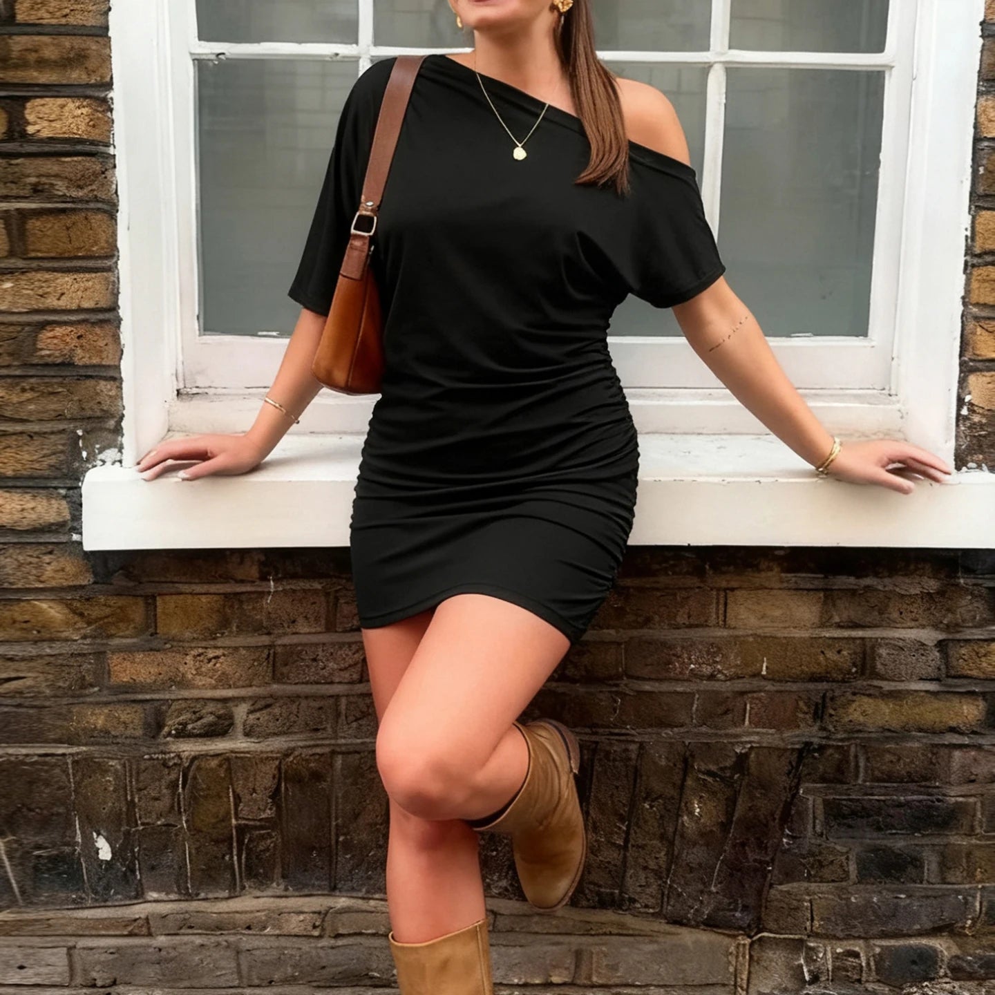 y2k off the shoulder dress Y2K Off Shoulder Ruched Mini Dress