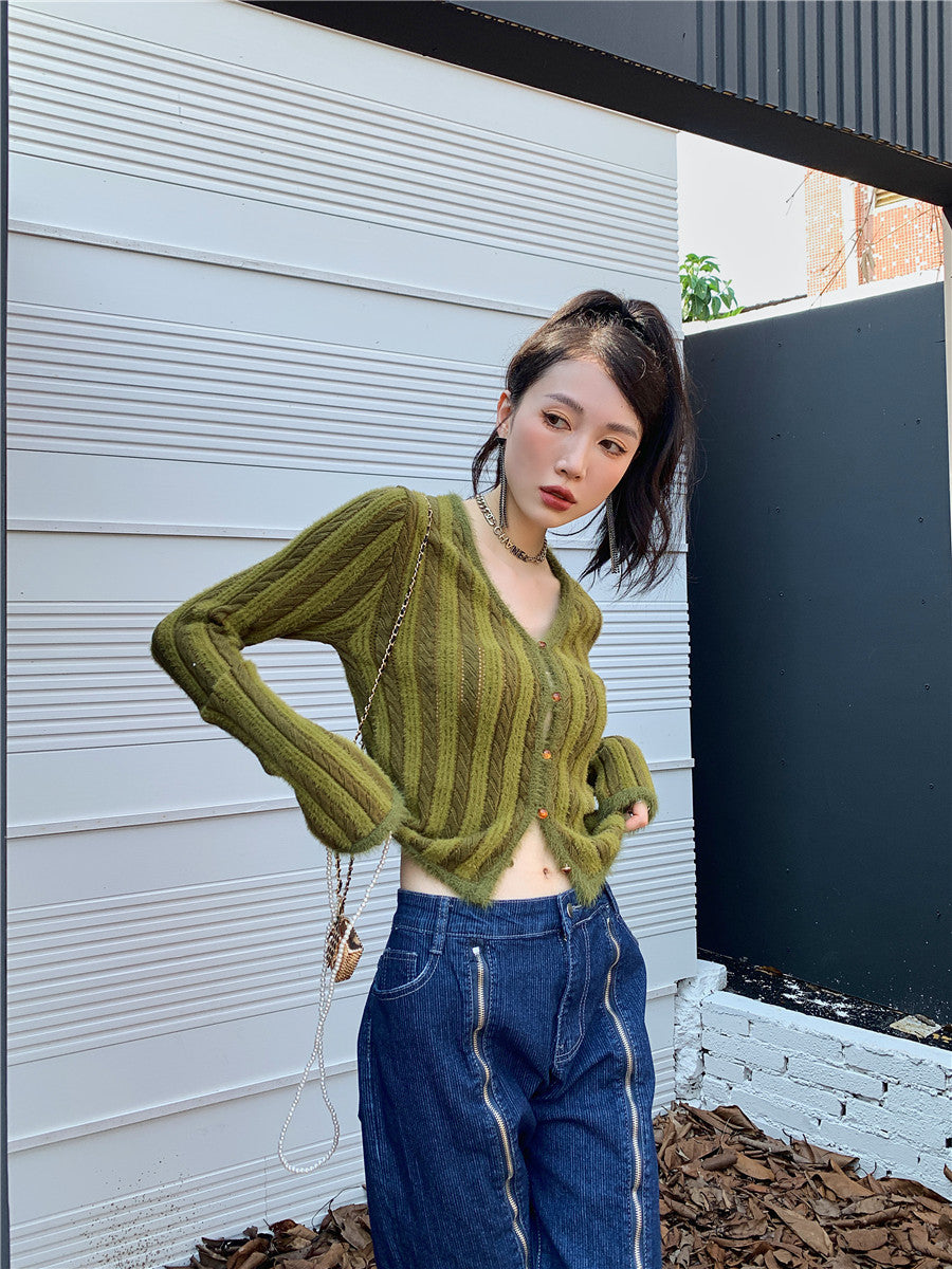 Y2K Olive Cardigan