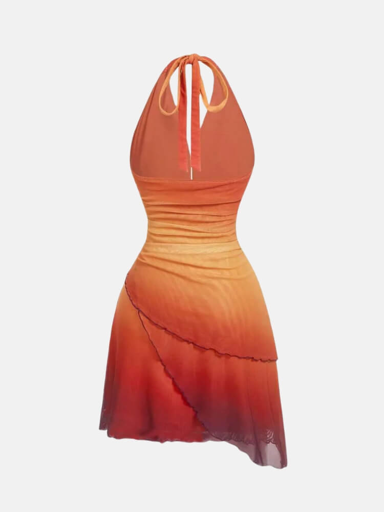 orange y2k dress Glamine Y2K Baddie Orange Red Floral Sequin One Shoulder Open Back Ruffle Mini Dress Sparkly Summer Beach Vacation Cocktail Club Night Out Women Flowy Short
