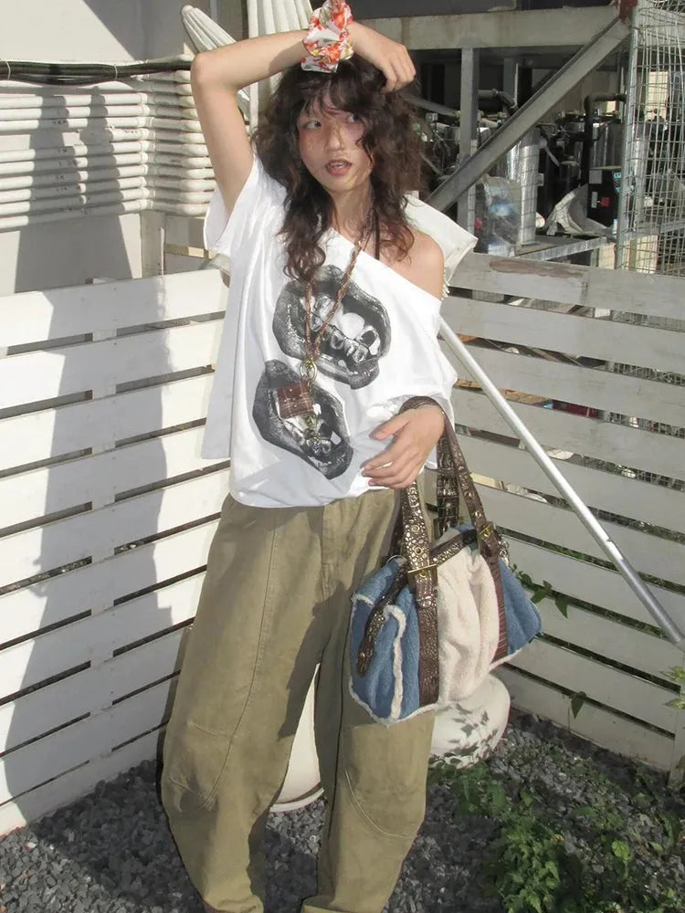Y2K One Shoulder Lips Tee - Litlookz Studio