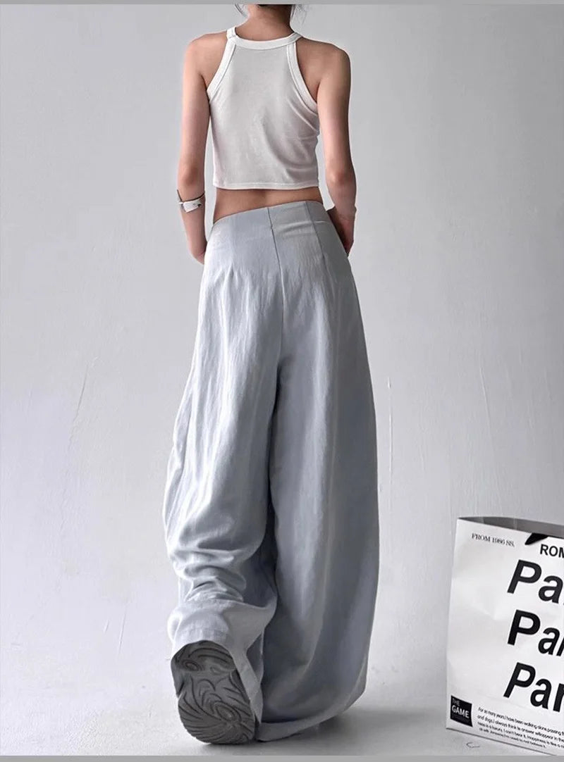 パンツ 00s gray linen cropped wide pants y2k Y2K Overlay Wide Leg Pants - Litlookz Studio
