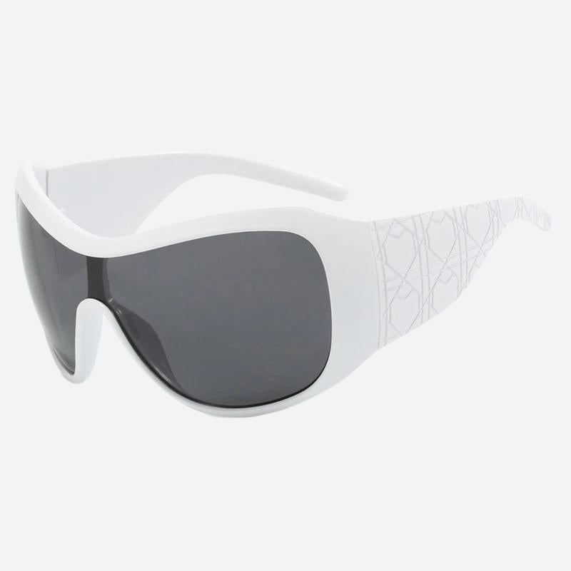 Y2K White/Cream Rhinestone  Oversized Shield Sunglasses Wrap Bling UV block Vintage Y2K White Wrap Sunglasses | Rhinestone Bling Shield  main image 4
