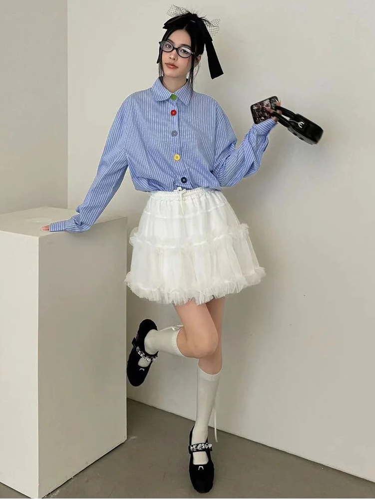 Y2K Oversized Stripe Button-Up Shirt