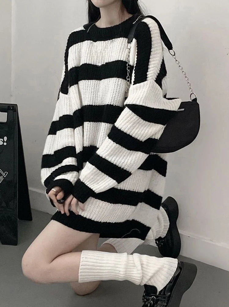 Y2K Oversized Striped Knit Sweater