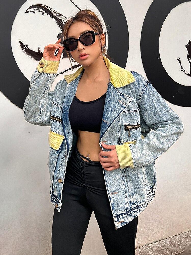 Y2K Patchwork Denim Jacket - Litlookz Studio