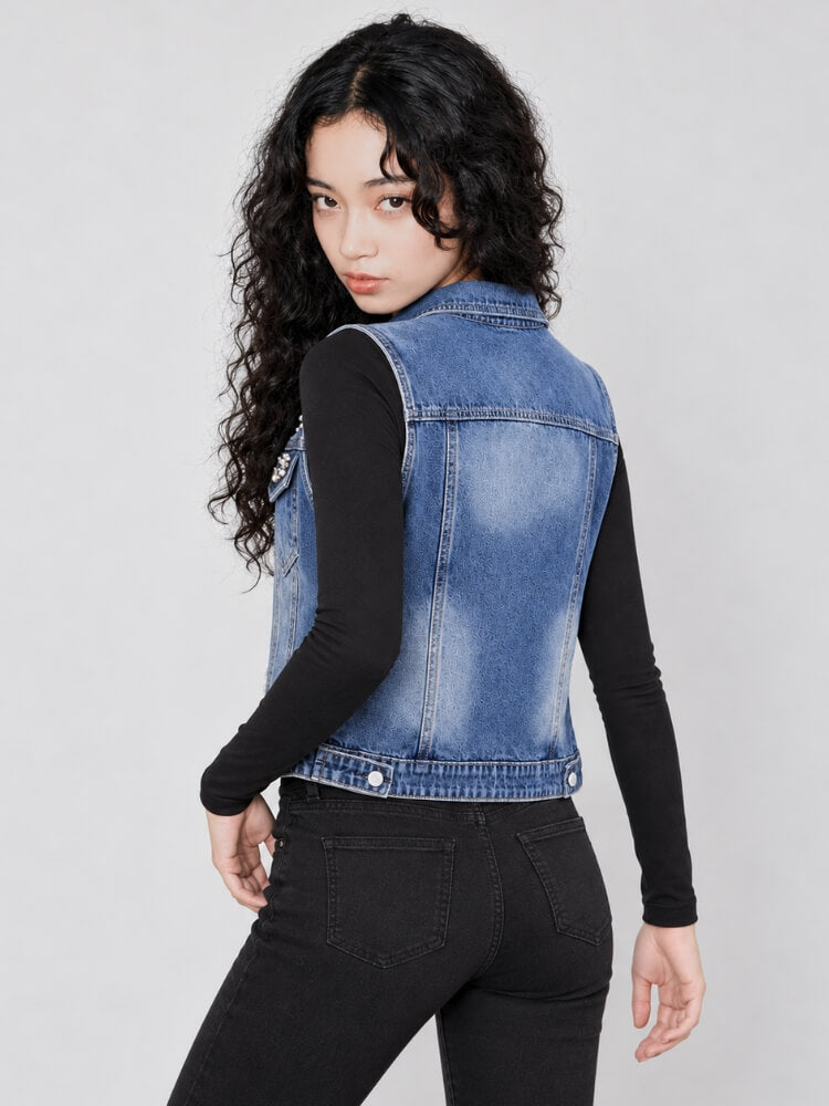 Y2K Pearl Denim Vest