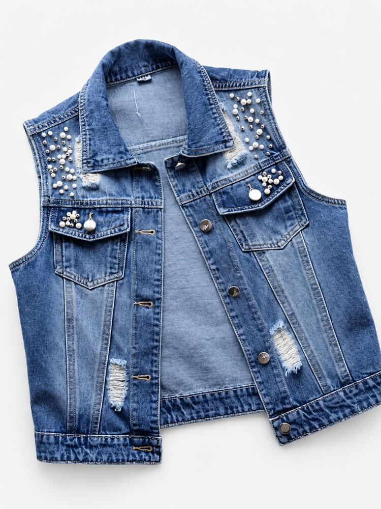 Y2K Pearl Denim Vest