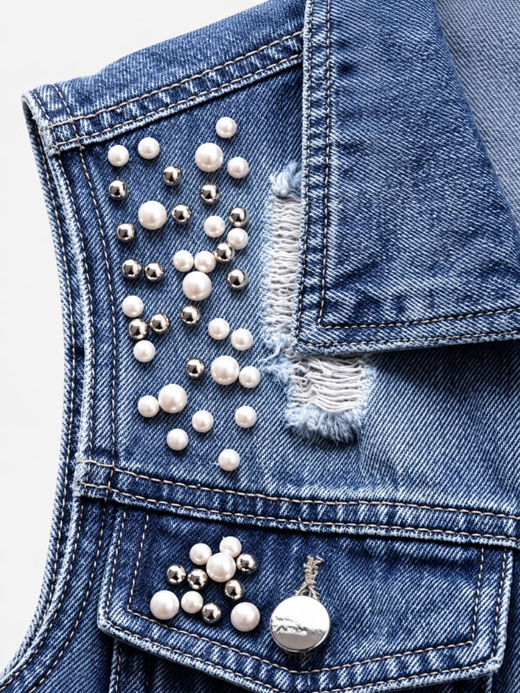 Y2K Pearl Denim Vest