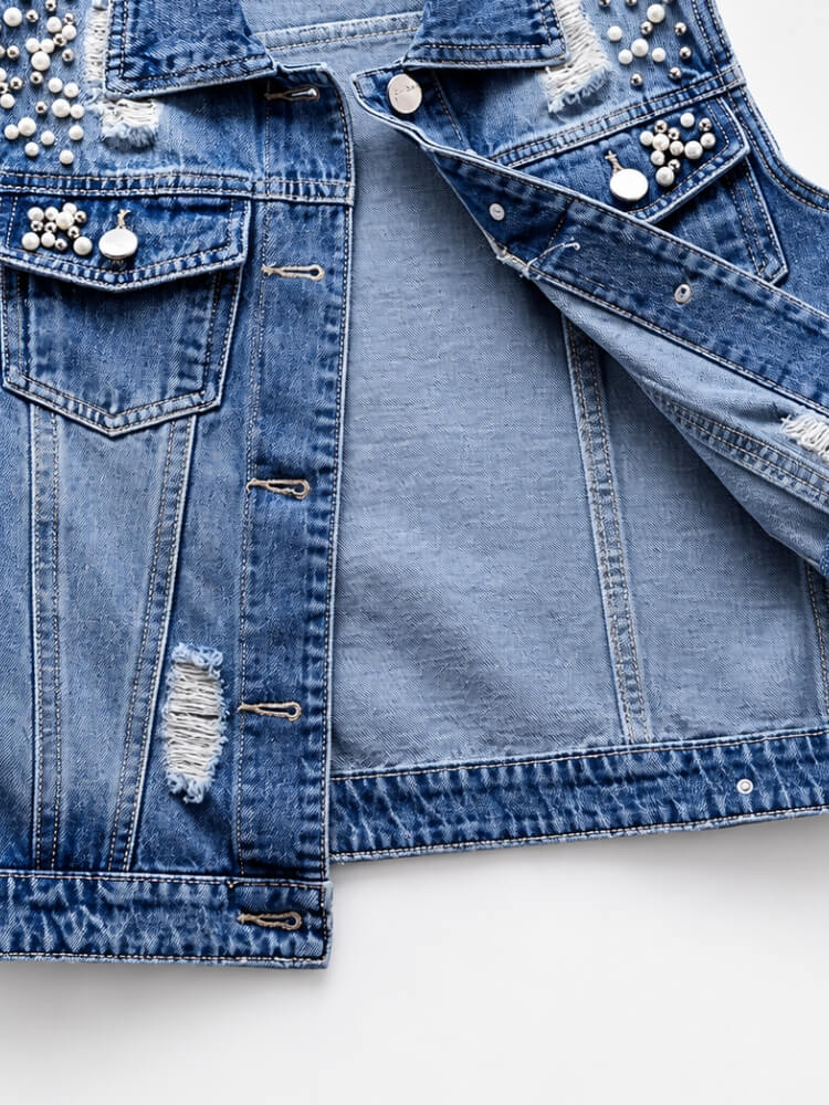 Y2K Pearl Denim Vest
