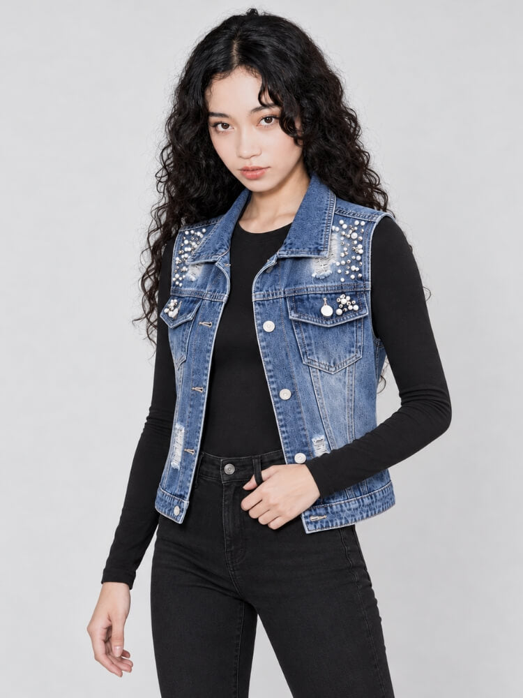 Y2K Pearl Denim Vest