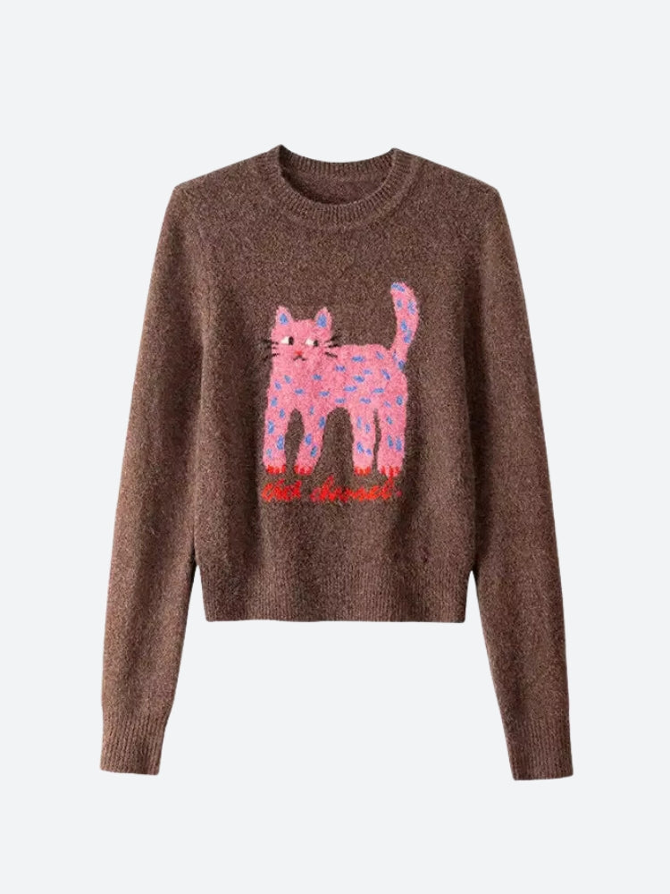 Y2K Pink Cat Sweater