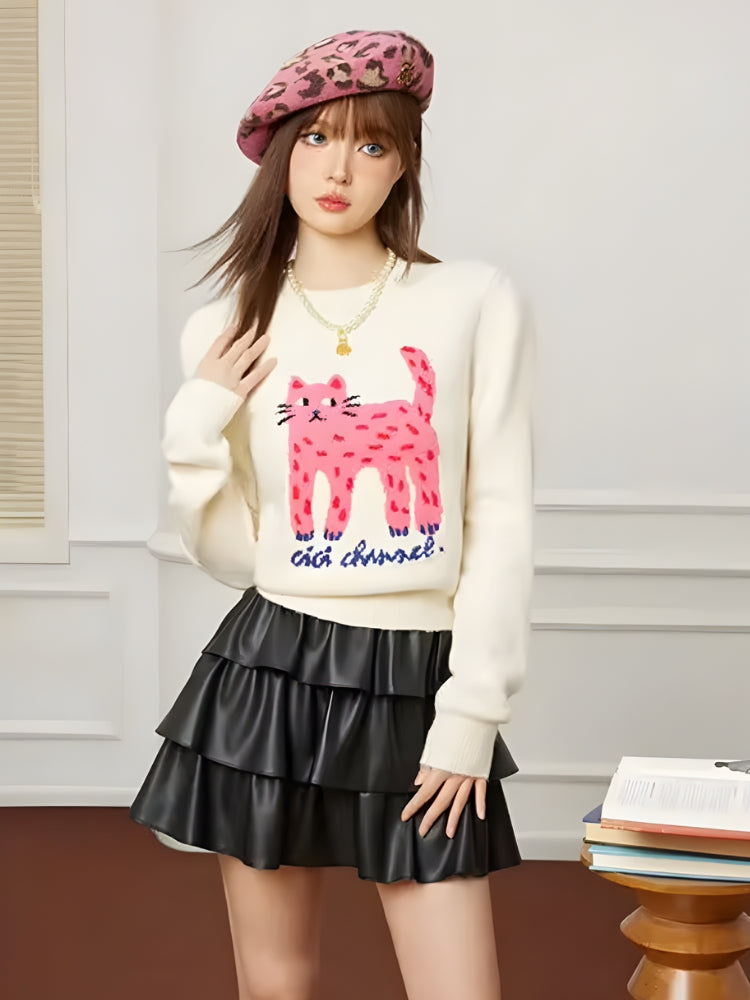 Y2K Pink Cat Sweater