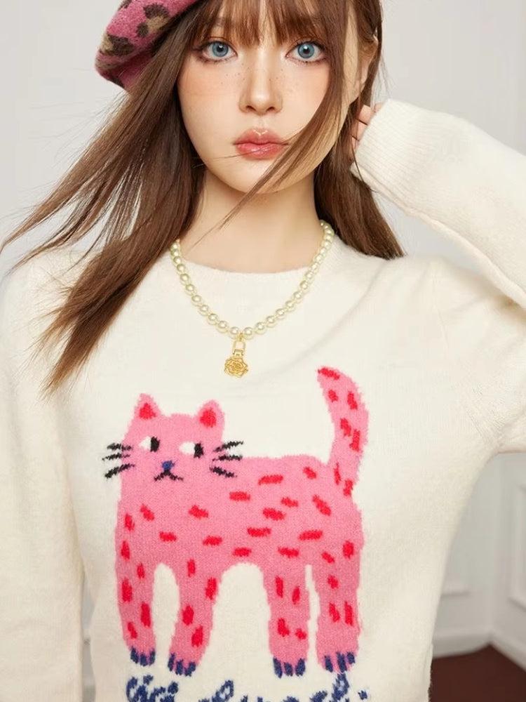 Y2K Pink Cat Sweater