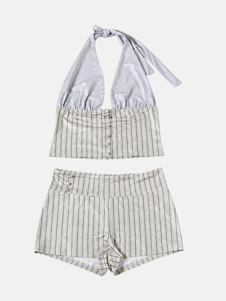 Y2K Pinstripe Halter & Shorts Set