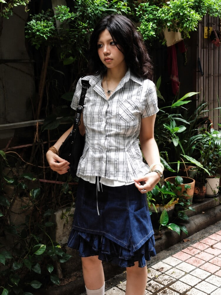 Y2K Plaid Fitted Shirt