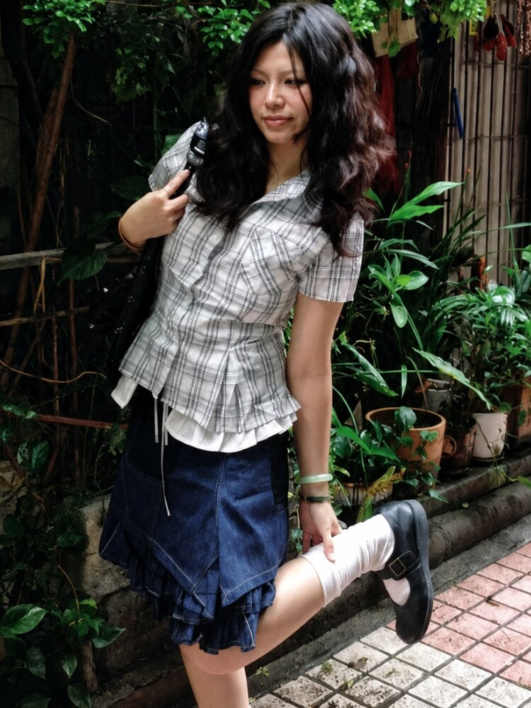 Y2K Plaid Fitted Shirt