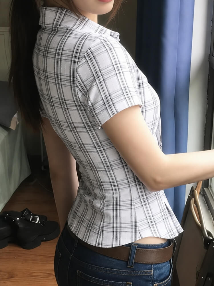 Y2K Plaid Fitted Shirt