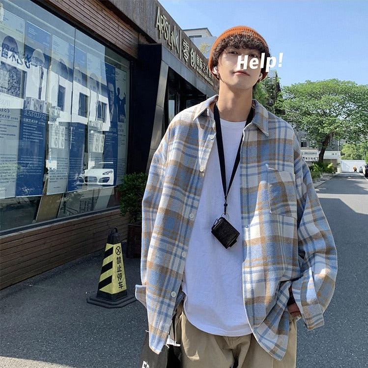 Y2K Plaid Flannel Men Shirt