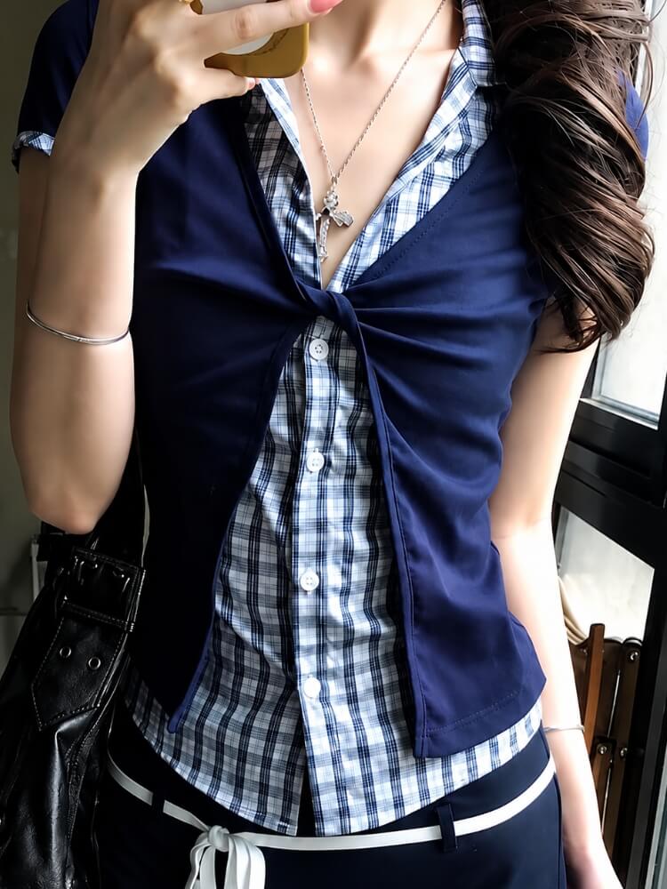 Y2K Plaid Layered Shirt