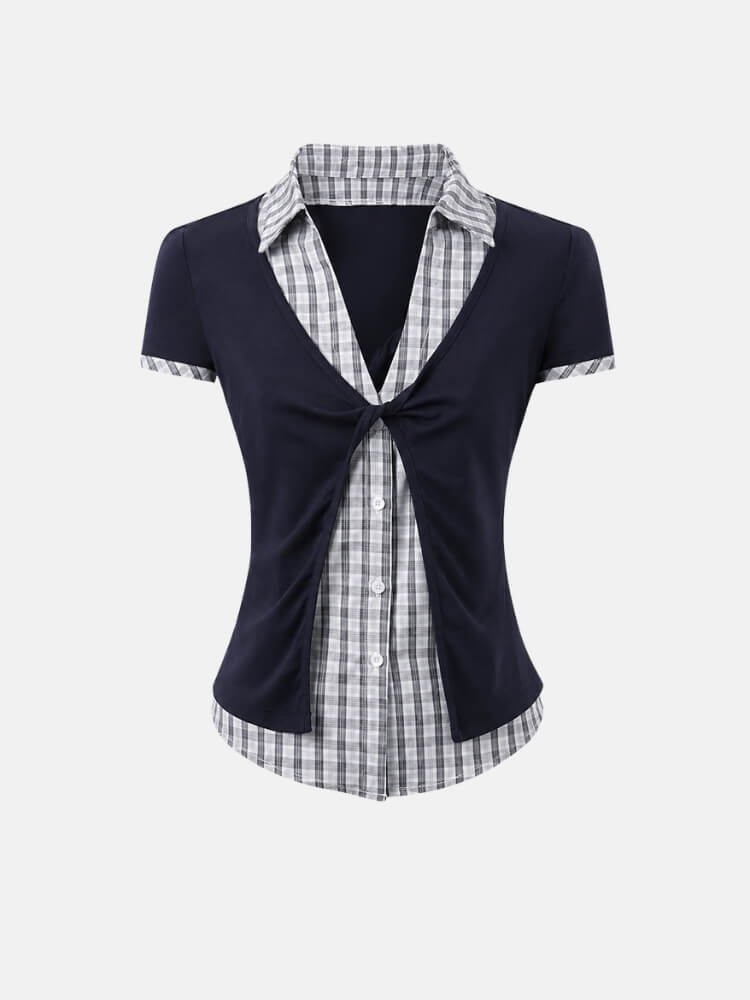 Y2K Plaid Layered Shirt