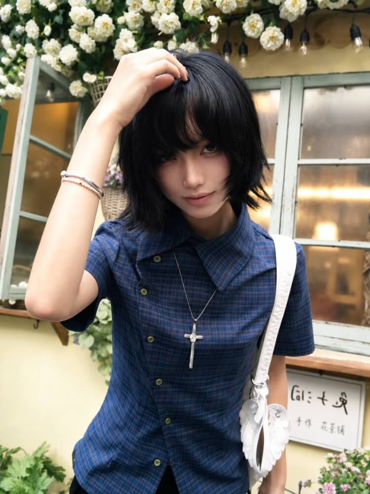Y2K Plaid Short Sleeve Shirt