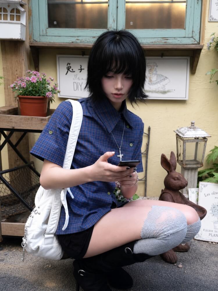 Y2K Plaid Short Sleeve Shirt
