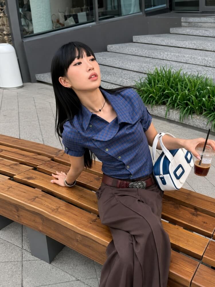 Y2K Plaid Short Sleeve Shirt