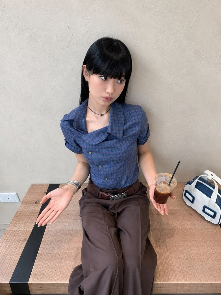 Y2K Plaid Short Sleeve Shirt