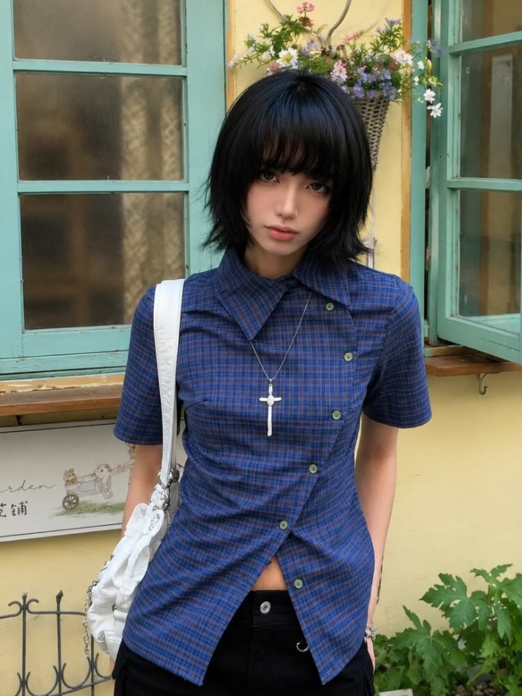 Y2K Plaid Short Sleeve Shirt