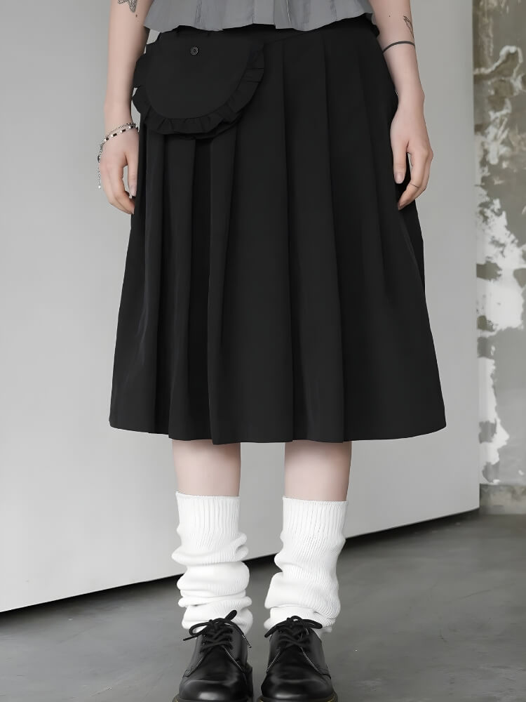 Y2K Pleated Pocket Midi Skirt