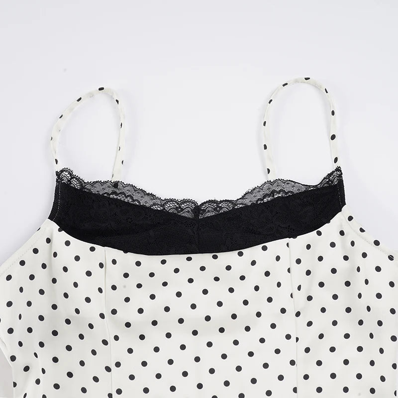 Y2K Polka Dot Lace Trim Top
