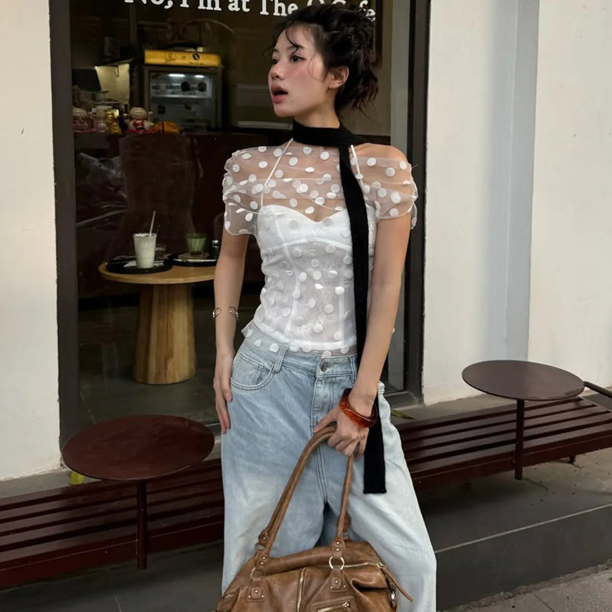 Y2K Polka Dot Mesh Tulle & Top