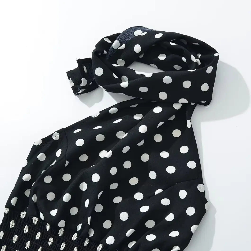 Y2K Polka Dot Scarf Halter Top