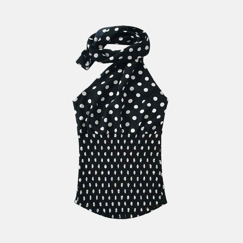 Y2K Polka Dot Scarf Halter Top