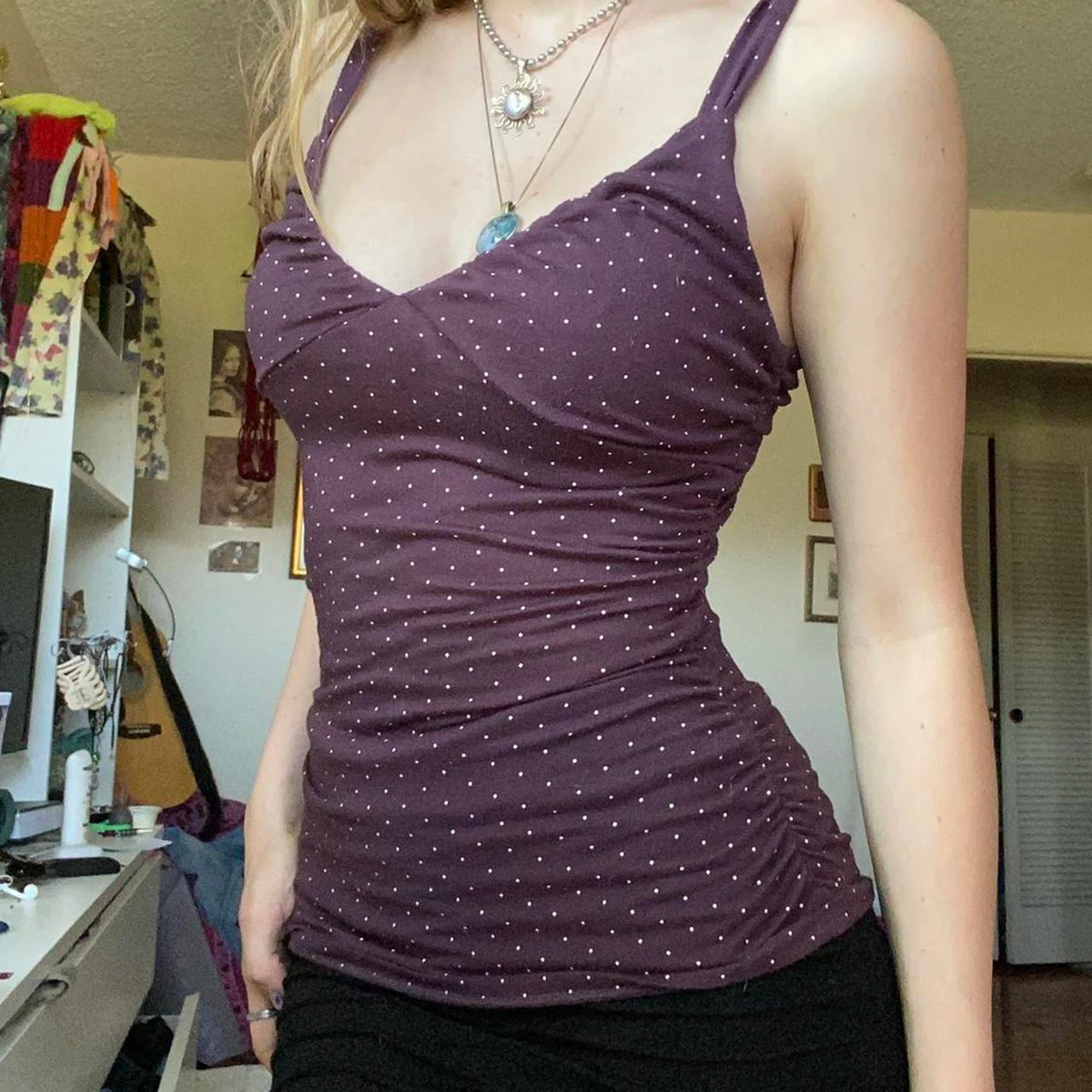 Y2K Purple Polka Dot Top