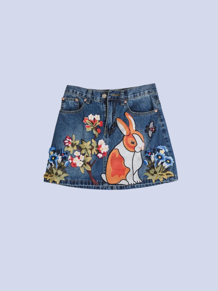 Y2K Rabbit Denim Mini Skirt - Litlookz Studio