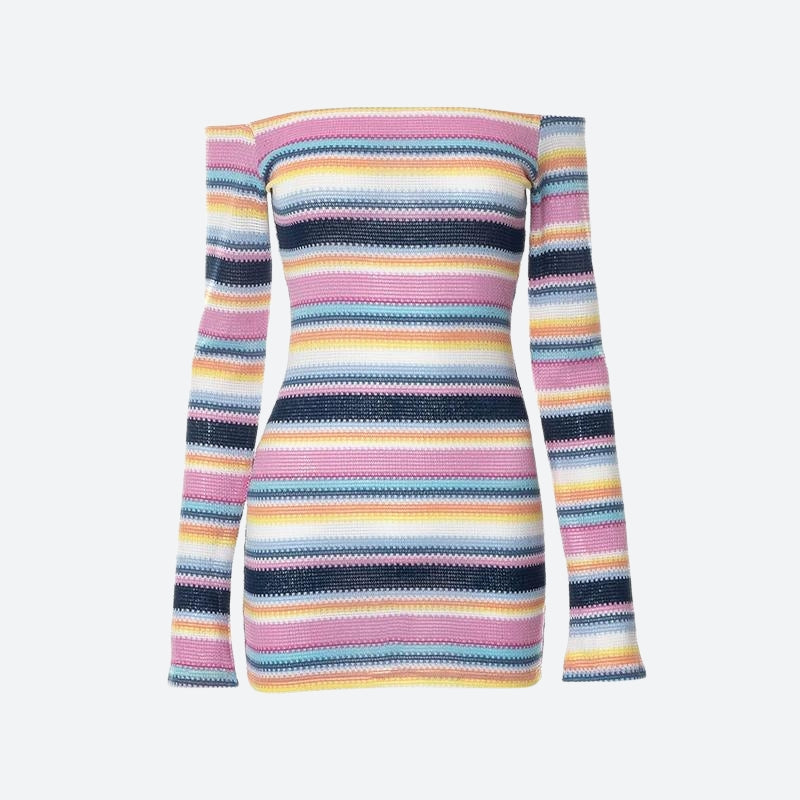 Y2K Rainbow Knitted Mini Dress - Litlookz Studio Y2K Rainbow Knitted Mini Dress - Litlookz Studio