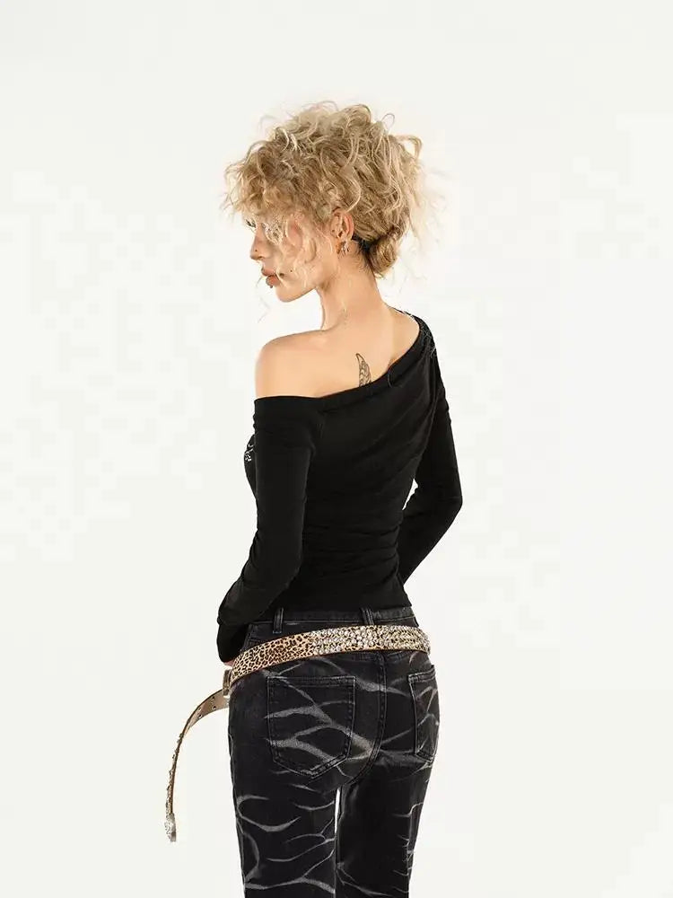 Y2K Rhinestone One Shoulder Top - Litlookz Studio Y2K Rhinestone One Shoulder Top - Litlookz Studio