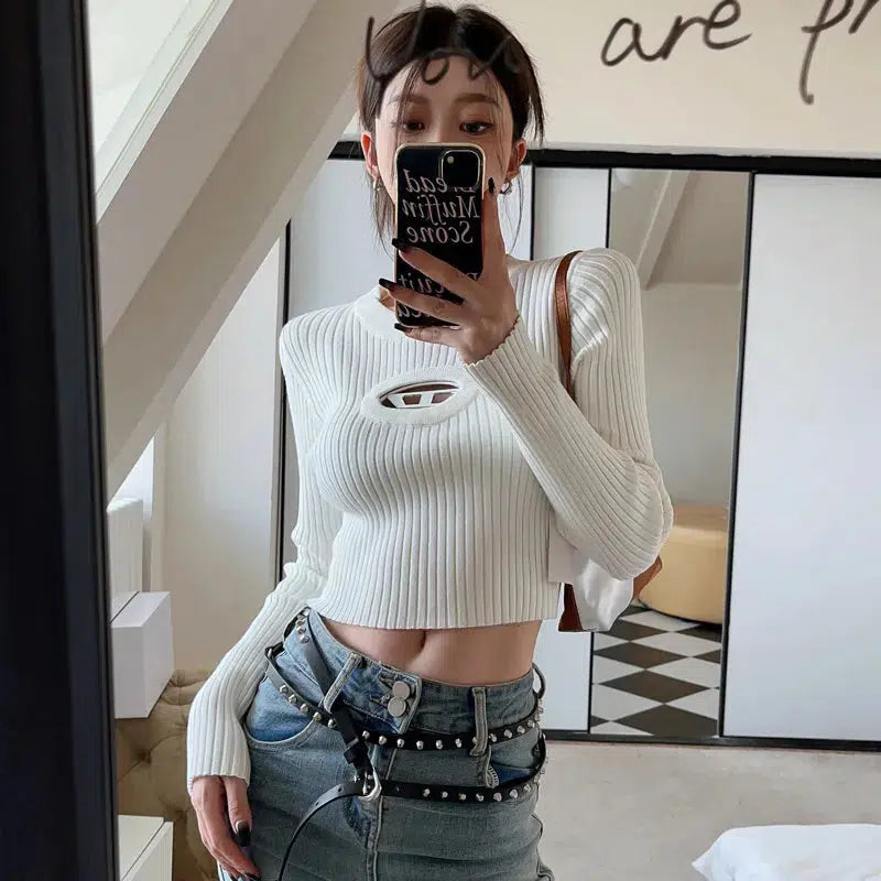 Y2K Ribbed Cropped Sweater