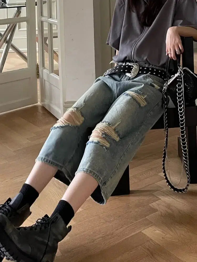 Y2K Ripped Jean Shorts