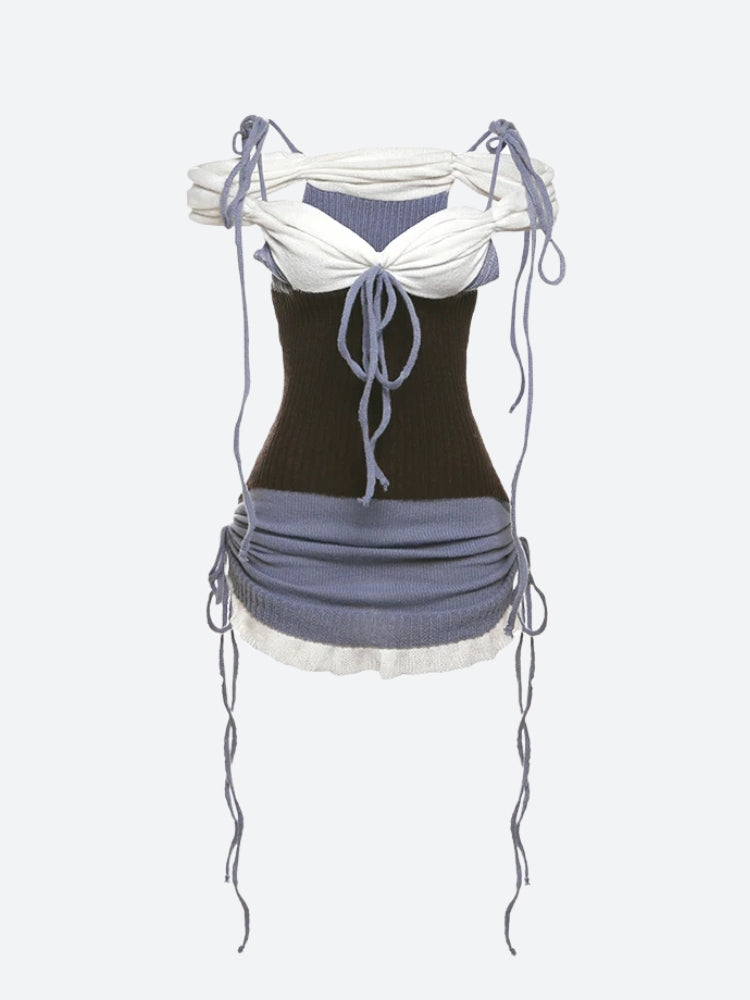 Y2K Ruched Knitted Mini Dress - Litlookz Studio Y2K Ruched Knitted Mini Dress - Litlookz Studio