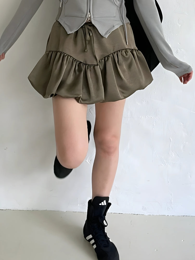 Y2K Satin Bubble Mini Skirt