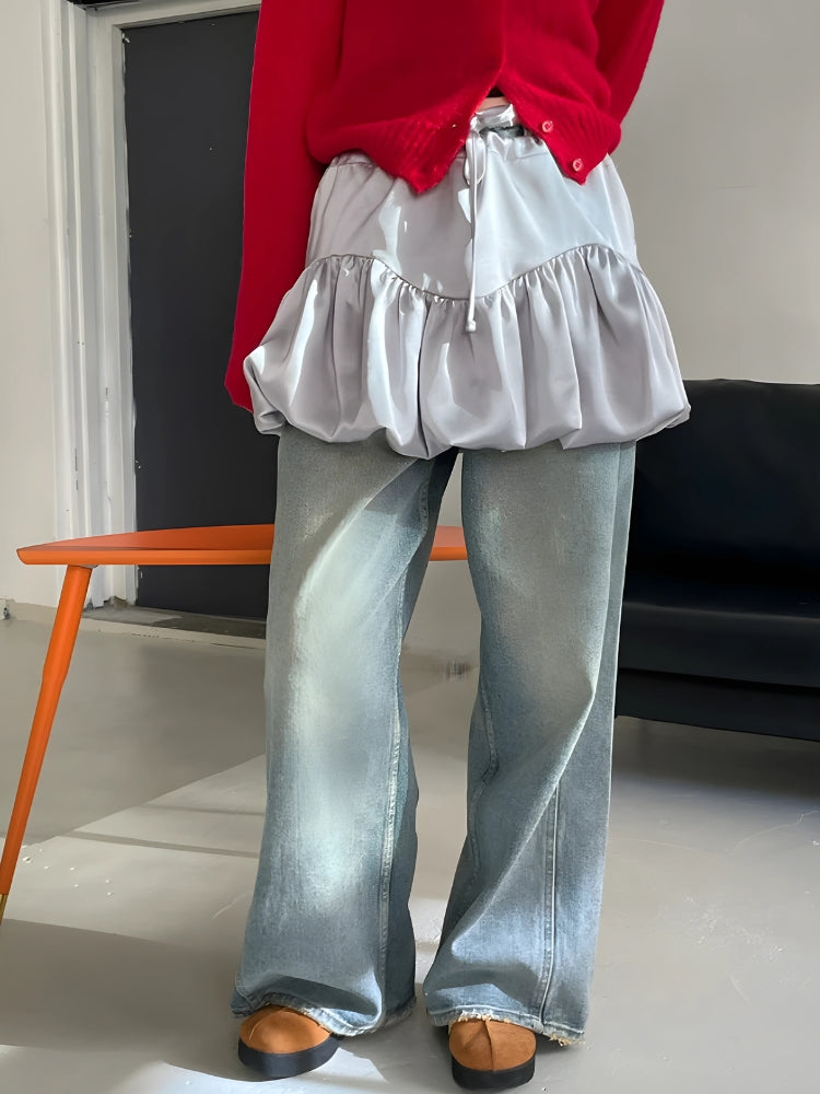 Y2K Satin Bubble Mini Skirt