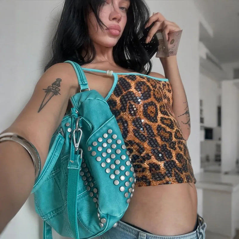 Y2K Sequin Leopard Crop Top - Litlookz Studio