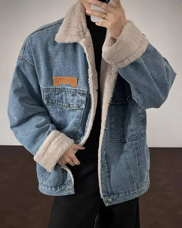 Y2K Sherpa Denim Jacket - Litlookz Studio