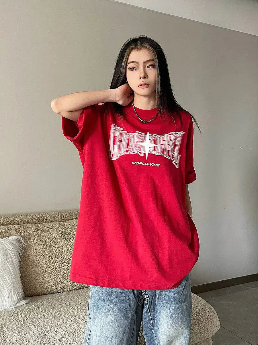 Y2K Shiny Star Worldwide Tee - Litlookz Studio