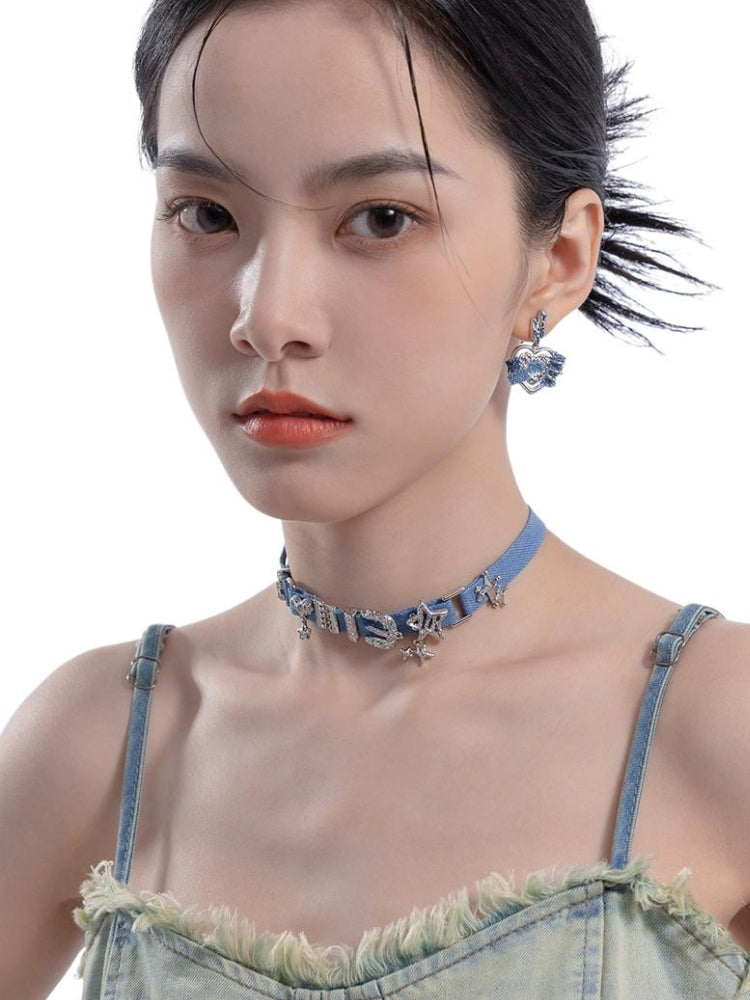 Y2K Sparkle Denim Choker Necklace - Litlookz Studio
