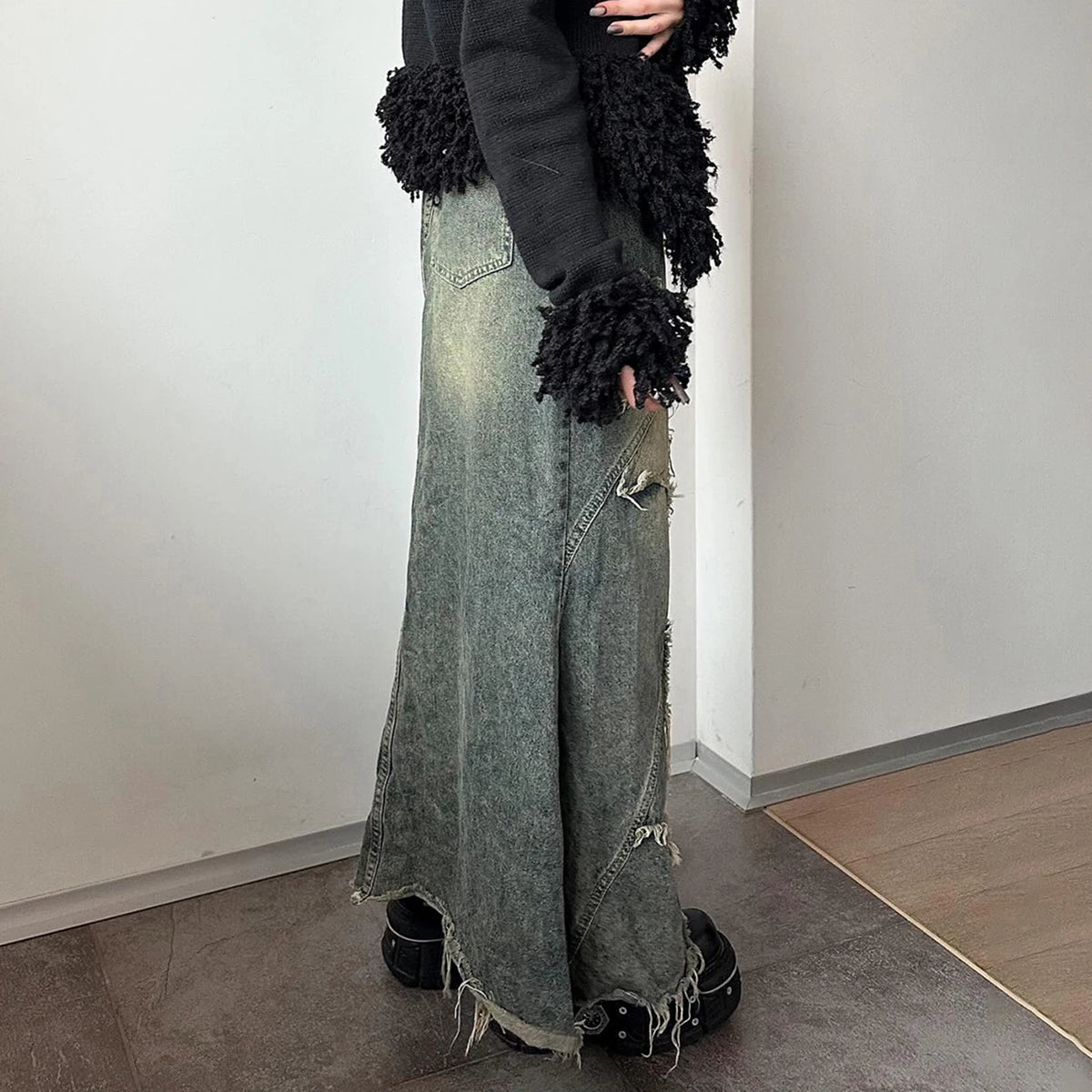 Y2K Star Denim Maxi Skirt