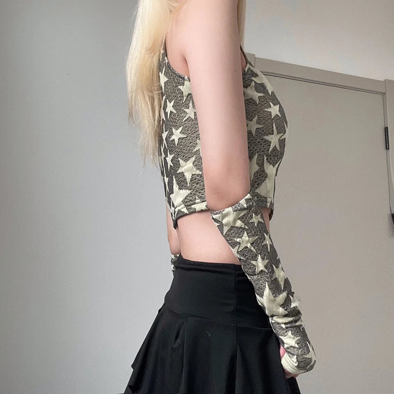 Y2K Star Embroidered Crop Top
