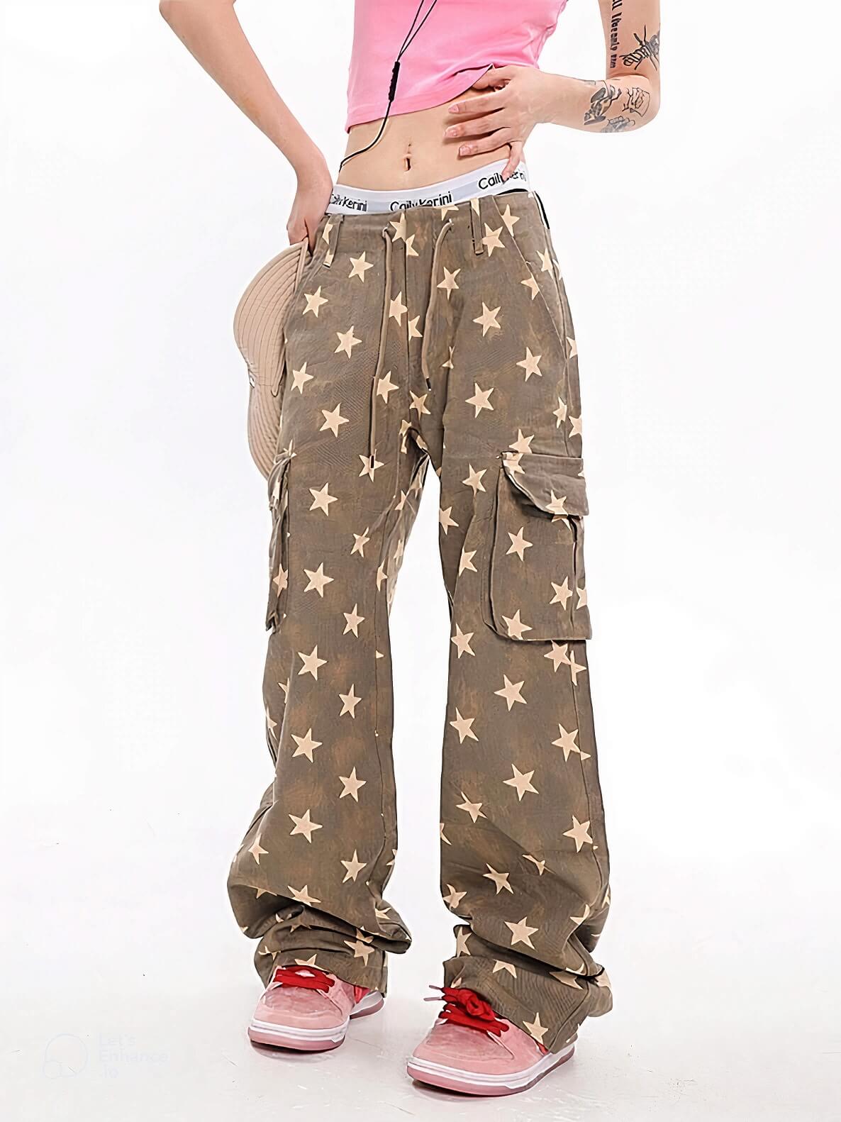 a girl is wearing a Y2k Star Low Rise Jeans